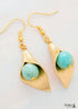 Boho Earrings, Dangle Earrings, Gold Flower Blue Amazonite